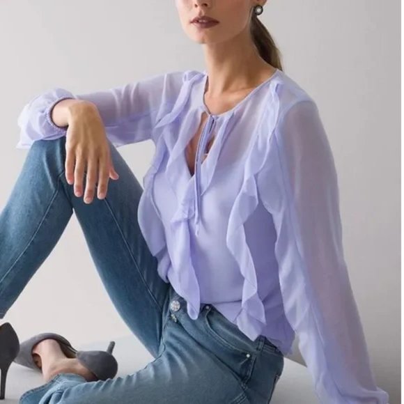 COPY - new white house black market ruffle chiffon blouse top lavander xs s - Picture 2 of 2
